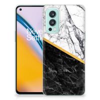 OnePlus Nord 2 5G TPU Siliconen Hoesje Marmer Wit Zwart - Origineel Cadeau Man - thumbnail