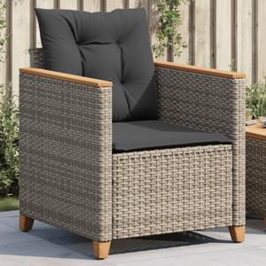 Tuinstoel met kussens poly rattan grijs