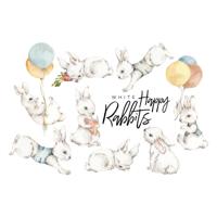 Muursticker - Witte Happy Rabbits Wonderland Set