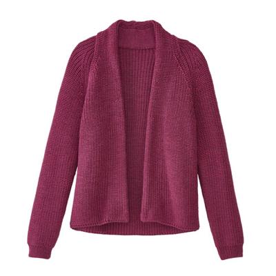 Grof gebreid vest van bio-scheerwol zonder sluiting, azalea 36/38