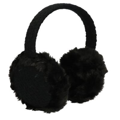 Zwarte pluche oorwarmers met fijn gebreide accenten voor volwassenen   -