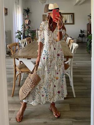 Casual Floral Half Sleeve V Neck Printed Dress Casual Floral Half Sleeve V Neck Printed Dress