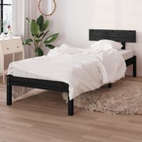 Bedframe massief grenenhout zwart 100x200 cm - thumbnail