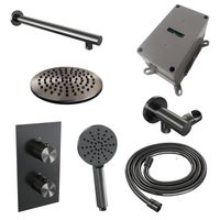 Regendoucheset Inbouw Brauer Gunmetal Carving Thermostatisch 20 cm met 3-Weg Omstelling, Wandarm en 3-Standen Handdouche Geborsteld Gunmetal Brauer - thumbnail