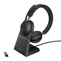 Jabra Evolve2 65 Draadloze Headset met Oplaadstation – UC-gecertificeerde Stereokoptelefoon met Noise Cancelling en Lange Batterijduur – USB-A Bluetooth Adapter – Zwart