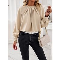 Dames Overhemd Blouse Zwart Wijn blauw Effen Casual Lange mouw Ronde hals Modieus Normale pasvorm Lente Herfst