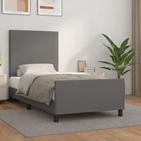 vidaXL Bedframe met hoofdbord kunstleer grijs 80x200 cm, bed, bedbodem, eenpersoonsbed, slaapmeubel, ledikant, slaapbed, bedden, slaapmeubels