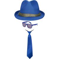 Carnaval verkleedset Men in blue - hoed/bril/stropdas - blauw - heren/dames - verkleedkleding