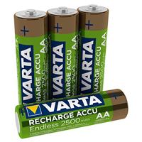 VARTA Recharge Accu Endless Energy AA Mignon Ni-Mh accu verpakking met 4 stuks 2500 mAh - tot 500 laadcyclussen, lage zelfontlading, voorgeladen en Ready2Use - herlaadbaar zonder memory-effect