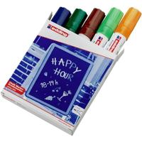 edding 4090 krijtmarker - diverse kleuren - 5 krijtstiften - beitelvormige punt 4-15 mm - krijtstift voor borden, uitwisbaar, ruiten, glas, spiegels - bordstift met dekkende kleuren