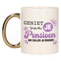 Cadeau mok voor collega - afscheid/pensioen - paars met gouden oor - keramiek - 300 ml   -