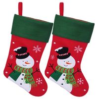 Decoratie kerstsokken - 2x - rood - met sneeuwpop - H45 cm - polyester - thumbnail