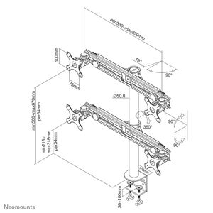 Neomounts FPMA-D700D4 Monitor-tafelbeugel 4-voudig 48,3 cm (19) - 76,2 cm (30) Zwart In hoogte verstelbaar, Kantelbaar, Zwenkbaar, Roteerbaar