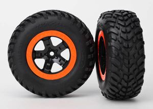 Tires & wheels, assembled, glued (SCT black, orange beadl. wheels, dual profile (TRX-5863)