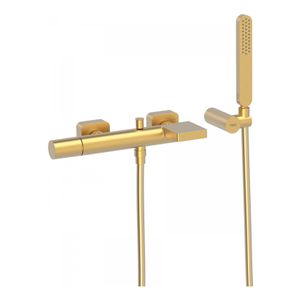 Badkraan Tres Loft | Opbouw | Mengkraan | Waterval uitloop | 2-weg | hoh 15 cm | 1-knop | Rond | 24k Goud mat