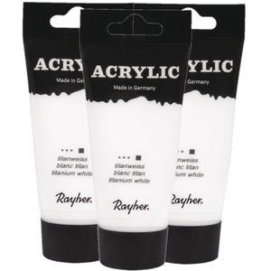 3x tubes witte acrylverf/hobbyverf op waterbasis 75 ml