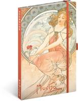 NOTIQUE Notitieboek, gelinieerd met elastiek 13x21cm ca. A5, designer hardcover notebook, notitieblok, notitieboek, dagboek voor volwassenen, dames (Alphonse Mucha schildering)