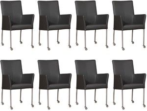 Set van 8 Donkergrijze leren moderne eetkamerstoelen Comfort - Toledo Leer Antracite (donkergrijs leer)