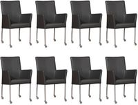 Set van 8 Donkergrijze leren moderne eetkamerstoelen Comfort - Toledo Leer Antracite (donkergrijs leer) - thumbnail