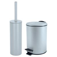 Badkamer/toilet accessoires set - WC-borstel en pedaalemmer 5L - metaal - ijsblauw