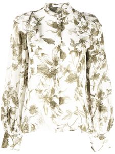 ERDEM blouse fleurie à manches bouffantes - Blanc