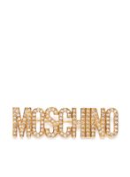 Moschino crystal-embellished logo brooch - Or