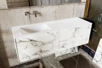 Zaro Kivi badkamermeubel met marmer tegels 150cm solid surface wastafel links 4 lades zonder kraangaten