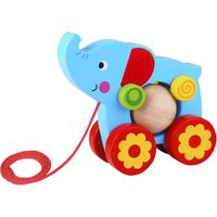 Tooky toy Olifant Houten Trekfiguur 18 maanden Blauw/Rood - thumbnail