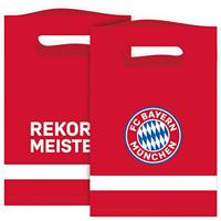Amscan 9906512 - FC Bayern München papieren zakken, 8 stuks, afmeting 15,8 x 23,6 cm, kleur: blauw, wit en rood, met logo, recordmeester, cadeautas voor geschenken of give-away, met draaglus