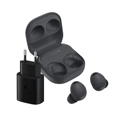 Samsung Galaxy Buds2 Pro Bluetooth Oordopjes Draadloos, Active Noise Cancelling, Comfortabele Pasvorm, Waterbestendig (IPX7), Graphite, incl. 25W Reisadapter