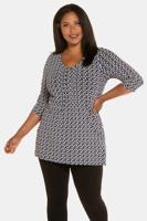 Ulla Popken Longshirt, A-lijn, afgeronde V-hals, 3/4 mouwen - Grote Maten