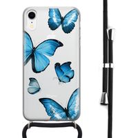 iPhone XR hoesje met koord - Blauwe vlinders