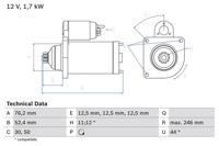 Startmotor / Starter BOSCH, Spanning (Volt)12V, u.a. für Seat, VW, Skoda, Audi - thumbnail