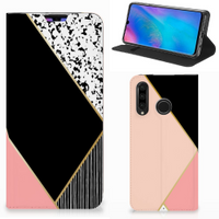 Huawei P30 Lite New Edition Stand Case Zwart Roze Vormen