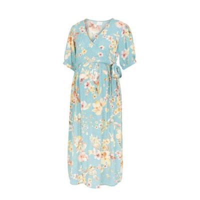 MAMALICIOUS zwangerschaps- en voedingsjurk Vaiana met all over print en plooien lichtblauw/lichtgeel