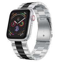 By Qubix - Stalen schakelband - Zilver met zwart - Compatible met Apple watch 44mm / 45mm / 46mm / 49mm - Compatible Apple watch bandjes