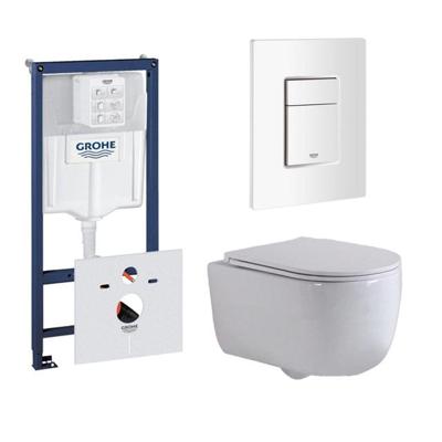 QeramiQ Dely Swirl Toiletset - 36.5x53cm - Grohe Rapid inbouwreservoir - slim zitting - witte bedieningsplaat - rechthoekige knoppen - wit mat 0720003/0729205/SW1000766/SW1026257 QeramiQ Dely Swirl Toiletset - 36.5x53cm - Grohe Rapid inbouwreservoir - slim zitting - witte bedieningsplaat - rechthoekige knoppen - wit mat 0720003/0729205/SW1000766/SW1026257