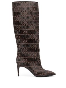 Moschino bottes à logo imprimé - Marron