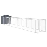 vidaXL Hondenhok met dak 117x813x123 cm gegalvaniseerd staal antraciet, hondenkennel, hondenverblijf, huisdierenhok, hondenbench, dierenverblijf