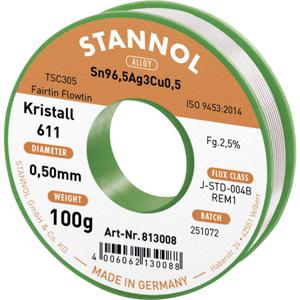 Stannol Kristall 611 Fairtin Soldeertin, loodvrij Loodvrij Sn96,5Ag3Cu0,5 REM1 100 g 0.5 mm