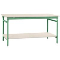 Manuflex BB5217.6011 Compleet bijzettafel basis stationair met kunststof plaat + legplank, bxdxh: 1250 x 600 x 780 mm Reseda groen (RAL 9010)