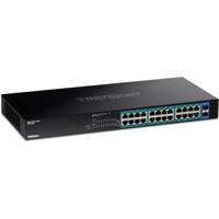 TRENDnet TPE-TG262 26-poorts Gigabit PoE+ switch, 24 x 30 W PoE+-poorten, 2 Gigabit SFP-sleuven, 380 W PoE-budget, 52 Gbps switchcapaciteit, 1U 19 inch rack monteerbaar, zwart