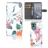 Nokia X30 Telefoonhoesje met Pasjes Bird Flowers - thumbnail