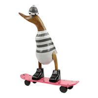 Houten Beeld Eend op Skateboard Grijs (28 x 20 cm) - thumbnail