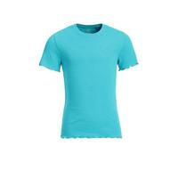WE Fashion ribgebreid T-shirt met borduursels blauw