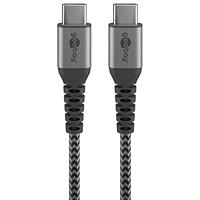 Goobay 49301 snellaadkabel USB C 60W 20V / extreem robuuste textielkabel / 480 Mbits oplaadkabel USB C/snellaadkabel Samsung USB C kabel 0,5 m/stoffen kabel grijs / 0,5 m