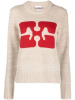 GANNI pull à logo en intarsia - Tons neutres