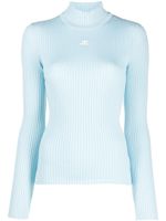 Courrèges pull nervuré à logo imprimé - Bleu