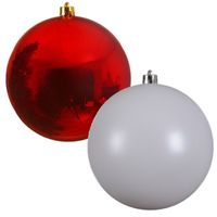 2x stuks grote kerstballen van 20 cm glans van kunststof wit en rood - thumbnail