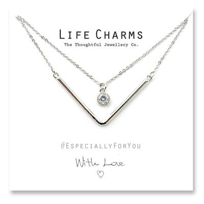 Life Charms Ketting met Giftbox Silver 2 Layer Chevron and a Crystal